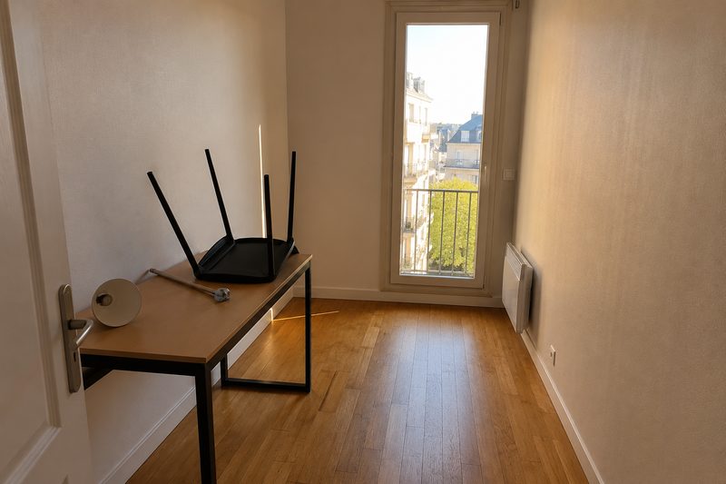 Chambre de résidence étudiante presque vide avant un départ